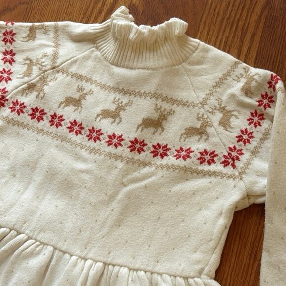 Janie and Jack Fair Isle Reindeer Christmas Poinsettia Sweater Dress 12-24 month - Picture 6 of 7